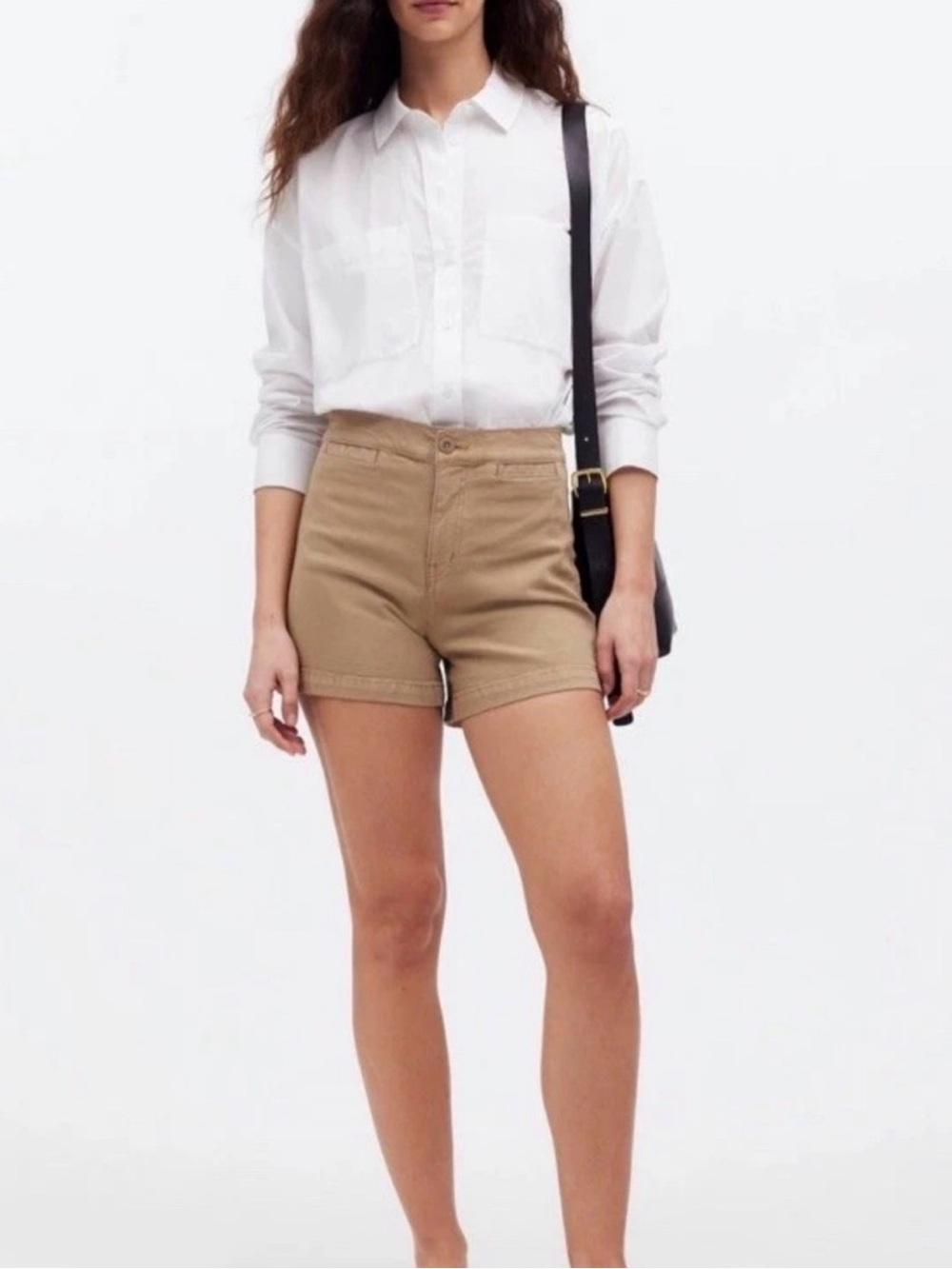 Madewell The Emmett Short High Waist Cotton Shorts in Khaki